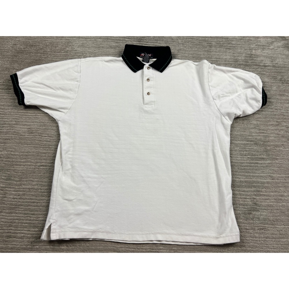 Hilton Polo Shirt Mens L White Herringbone Cotton Corporate Casuals Short Sleeve